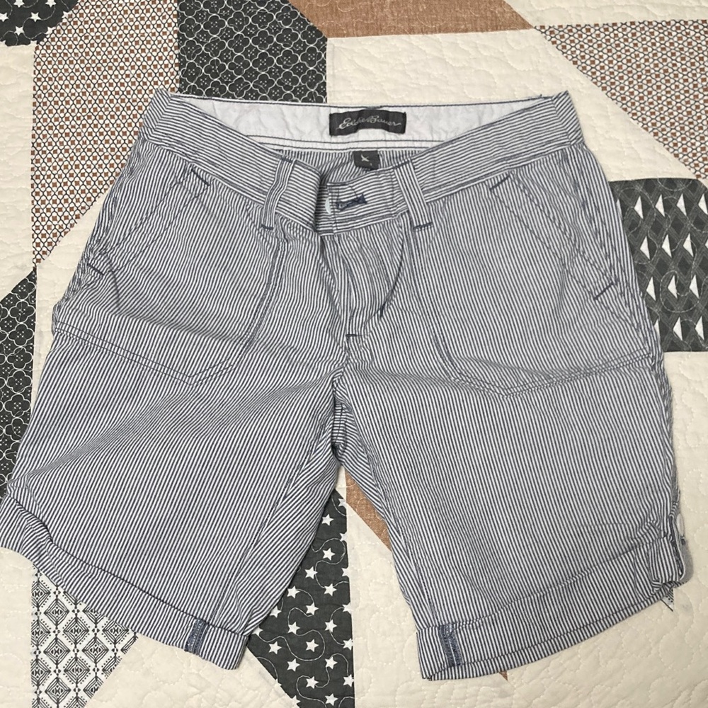 Eddie Bauer Navy and White Striped Women's Bermudas